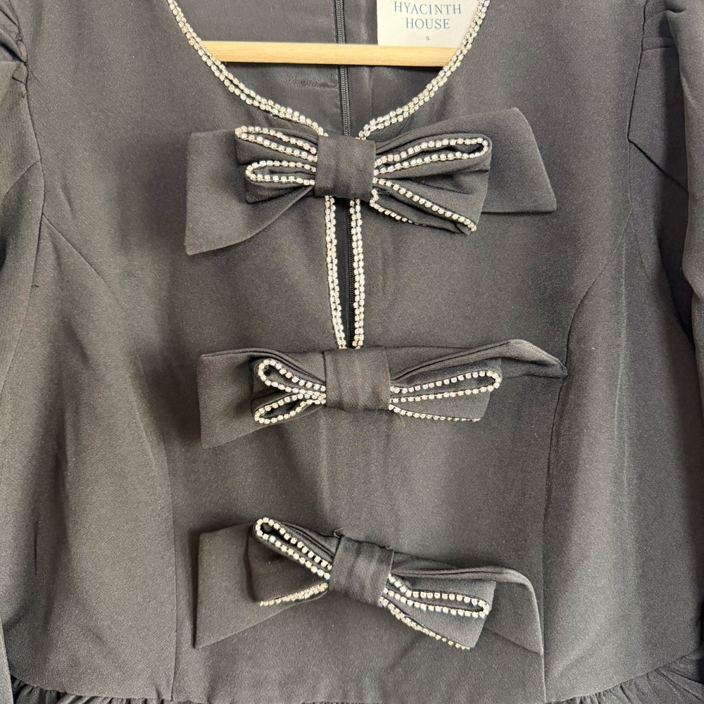 Tuckernuck Hyacinth House Blair Black Rhinestone Bow Long‎ Sleeve Blouse Small - Picture 4 of 11